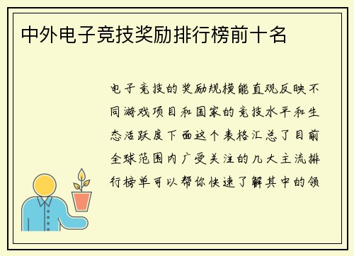 中外电子竞技奖励排行榜前十名